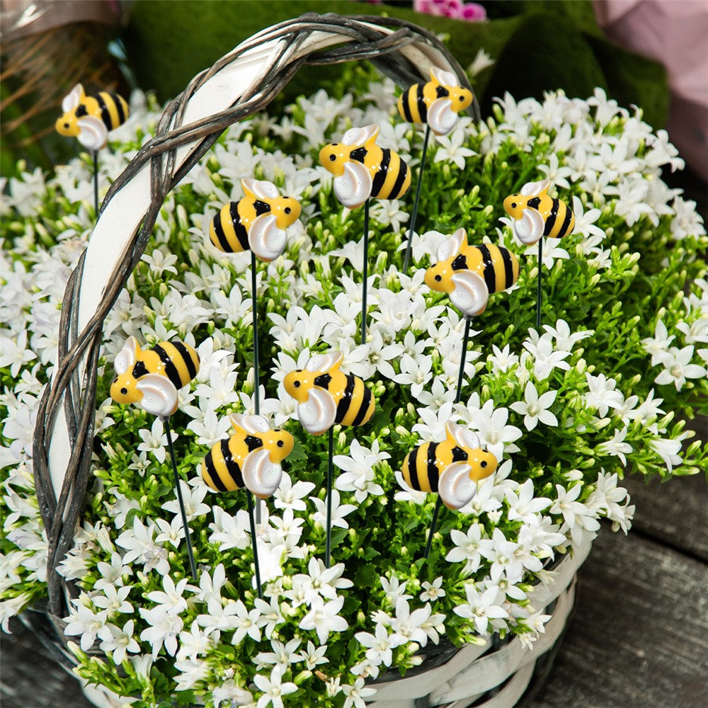 G333 10Pcs / Set Artificial Bee Lawn Stakes Yard Ornaments Realistic Insect Decoration for Outdoor Garden