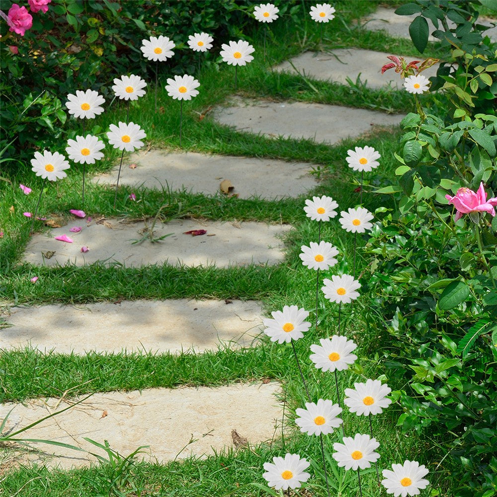 G329 10Pcs / Set Simulated Daisy Shape Garden Stake Outdoor Courtyard Patio Lawn Decoration