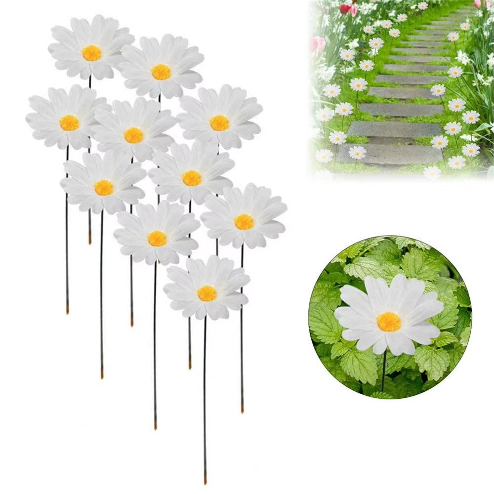 G329 10Pcs / Set Simulated Daisy Shape Garden Stake Outdoor Courtyard Patio Lawn Decoration