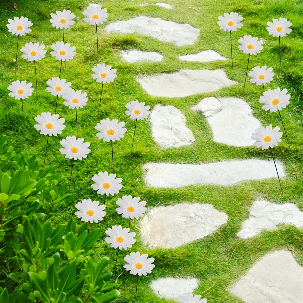 G329 10Pcs / Set Simulated Daisy Shape Garden Stake Outdoor Courtyard Patio Lawn Decoration