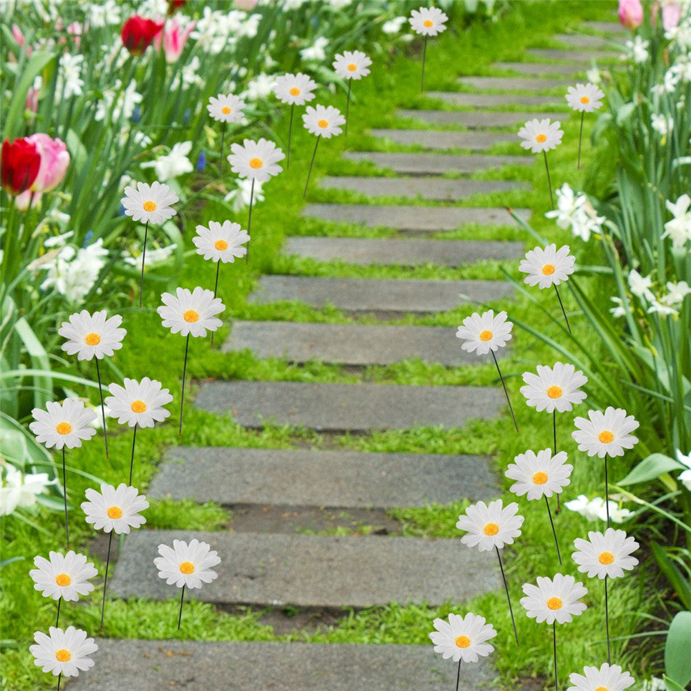 G329 10Pcs / Set Simulated Daisy Shape Garden Stake Outdoor Courtyard Patio Lawn Decoration