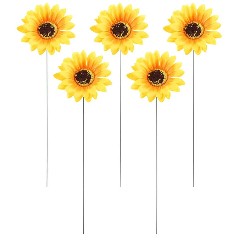 5Pcs / Set Simulated Sunflower Garden Stake Outdoor Courtyard Patio Lawn Decorative Stick