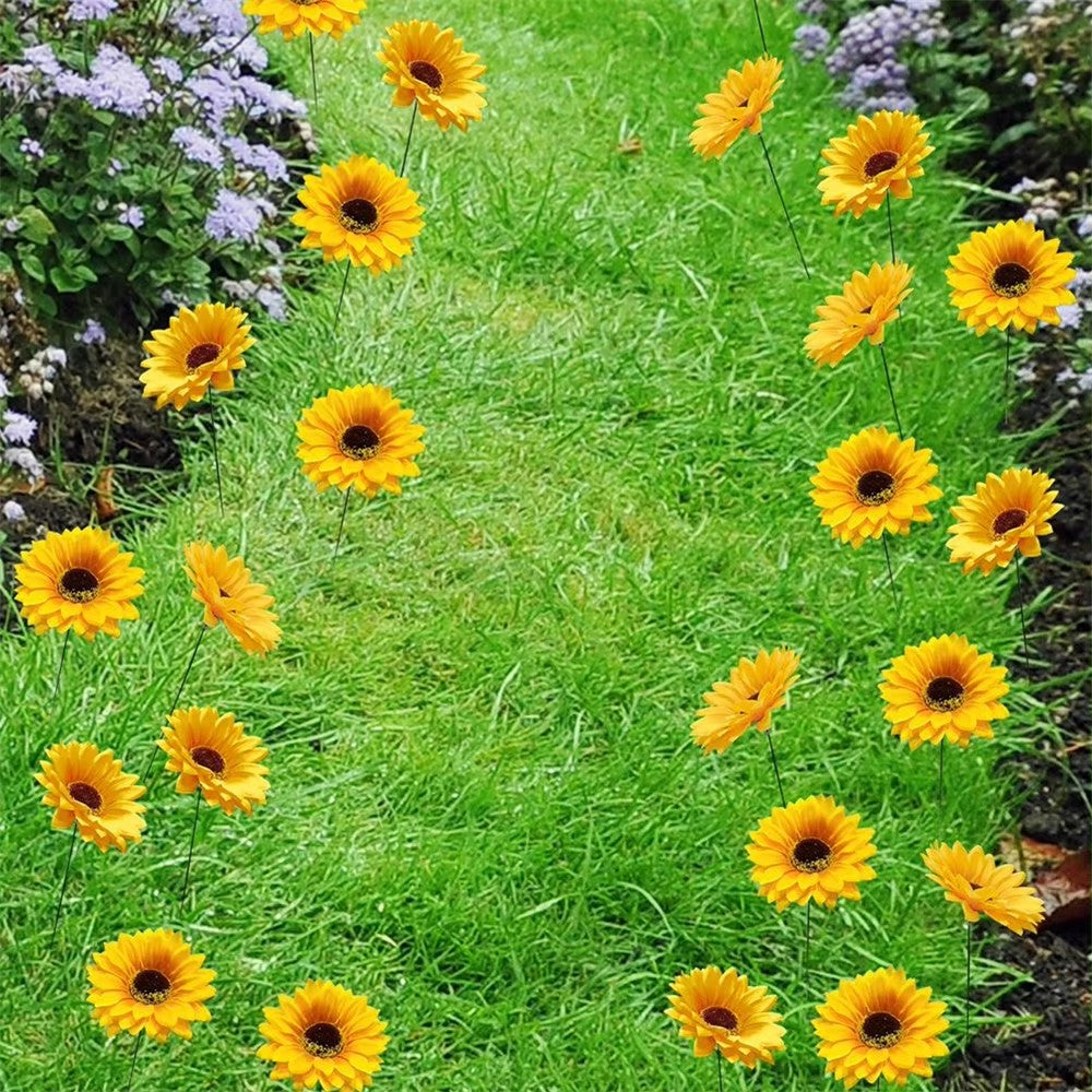 5Pcs / Set Simulated Sunflower Garden Stake Outdoor Courtyard Patio Lawn Decorative Stick