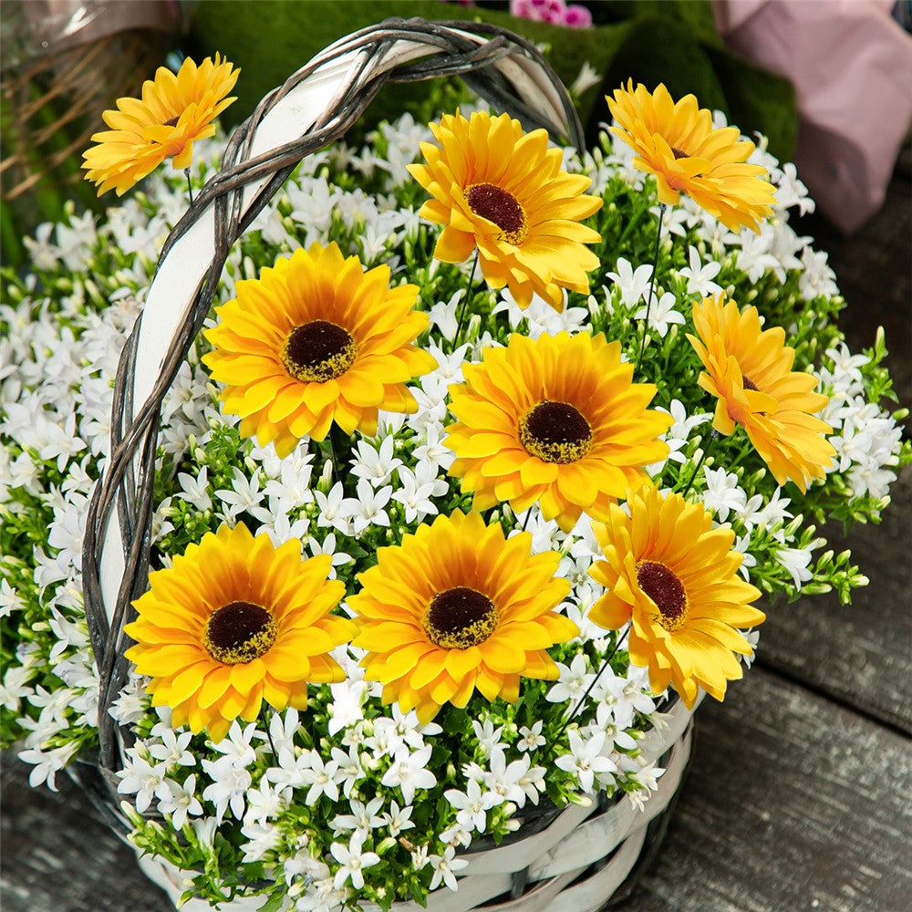 5Pcs / Set Simulated Sunflower Garden Stake Outdoor Courtyard Patio Lawn Decorative Stick
