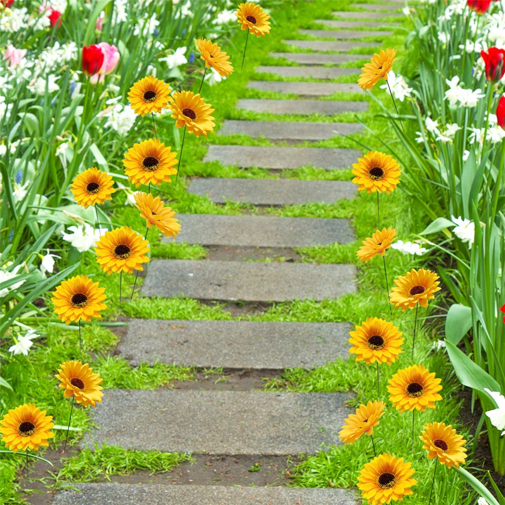 5Pcs / Set Simulated Sunflower Garden Stake Outdoor Courtyard Patio Lawn Decorative Stick