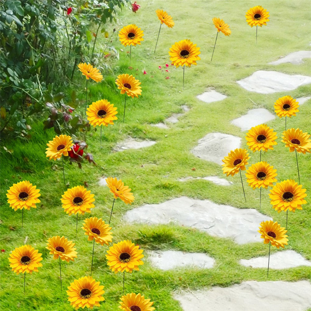 5Pcs / Set Simulated Sunflower Garden Stake Outdoor Courtyard Patio Lawn Decorative Stick