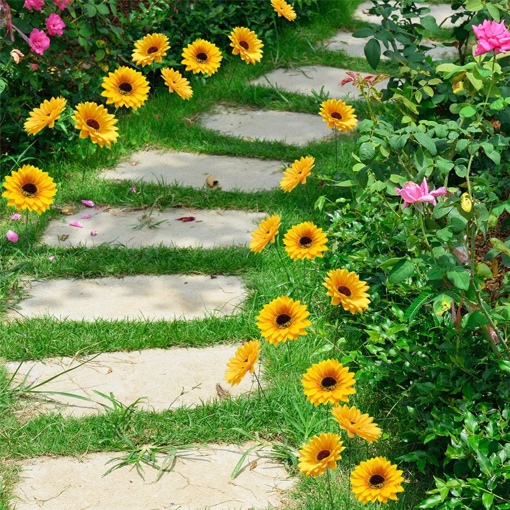 5Pcs / Set Simulated Sunflower Garden Stake Outdoor Courtyard Patio Lawn Decorative Stick