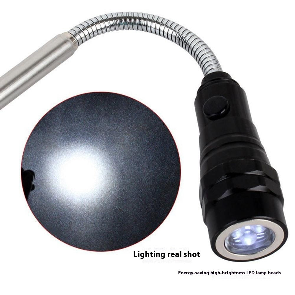 3-LED Extendable Aluminum Alloy Flashlight Magnetic Pickup Tool Flexible Gooseneck Pen Clip Light