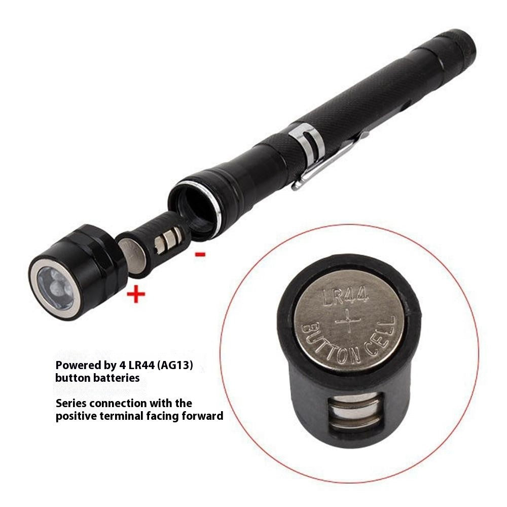 3-LED Extendable Aluminum Alloy Flashlight Magnetic Pickup Tool Flexible Gooseneck Pen Clip Light