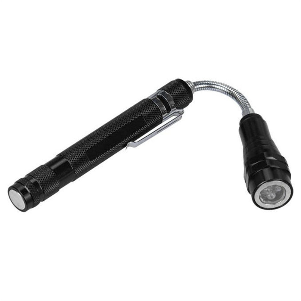 3-LED Extendable Aluminum Alloy Flashlight Magnetic Pickup Tool Flexible Gooseneck Pen Clip Light