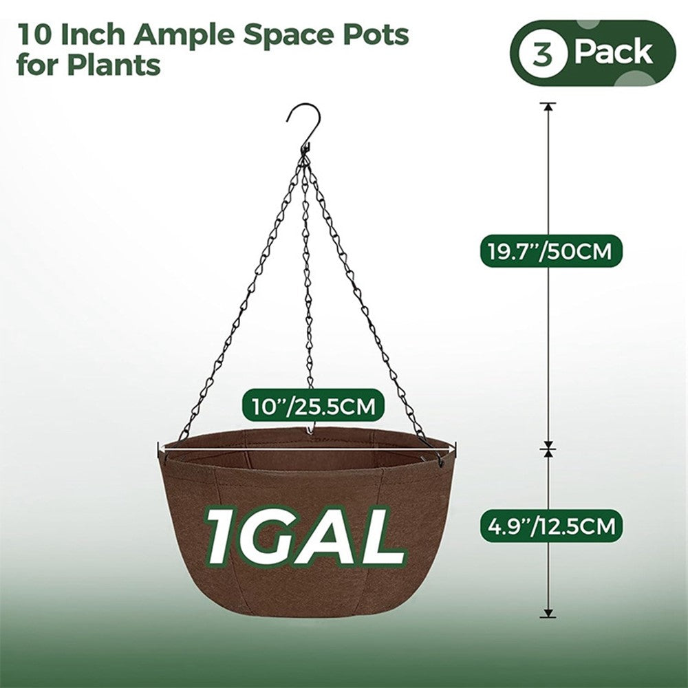 3Pcs 10 inch Outdoor Hanging Plant Pot Breathable Drainage Hanging Basket with Chain for Balcony Decoration