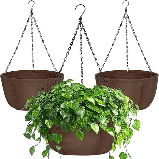 3Pcs 12 inch Outdoor Hanging Plant Pot Breathable Drainage Hanging Basket with Chain for Balcony Decoration