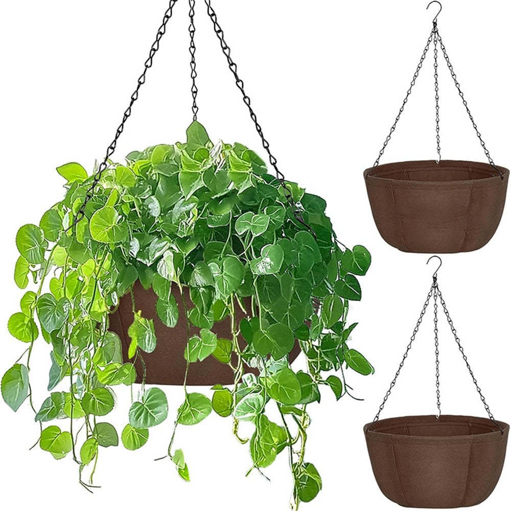 3Pcs 12 inch Outdoor Hanging Plant Pot Breathable Drainage Hanging Basket with Chain for Balcony Decoration