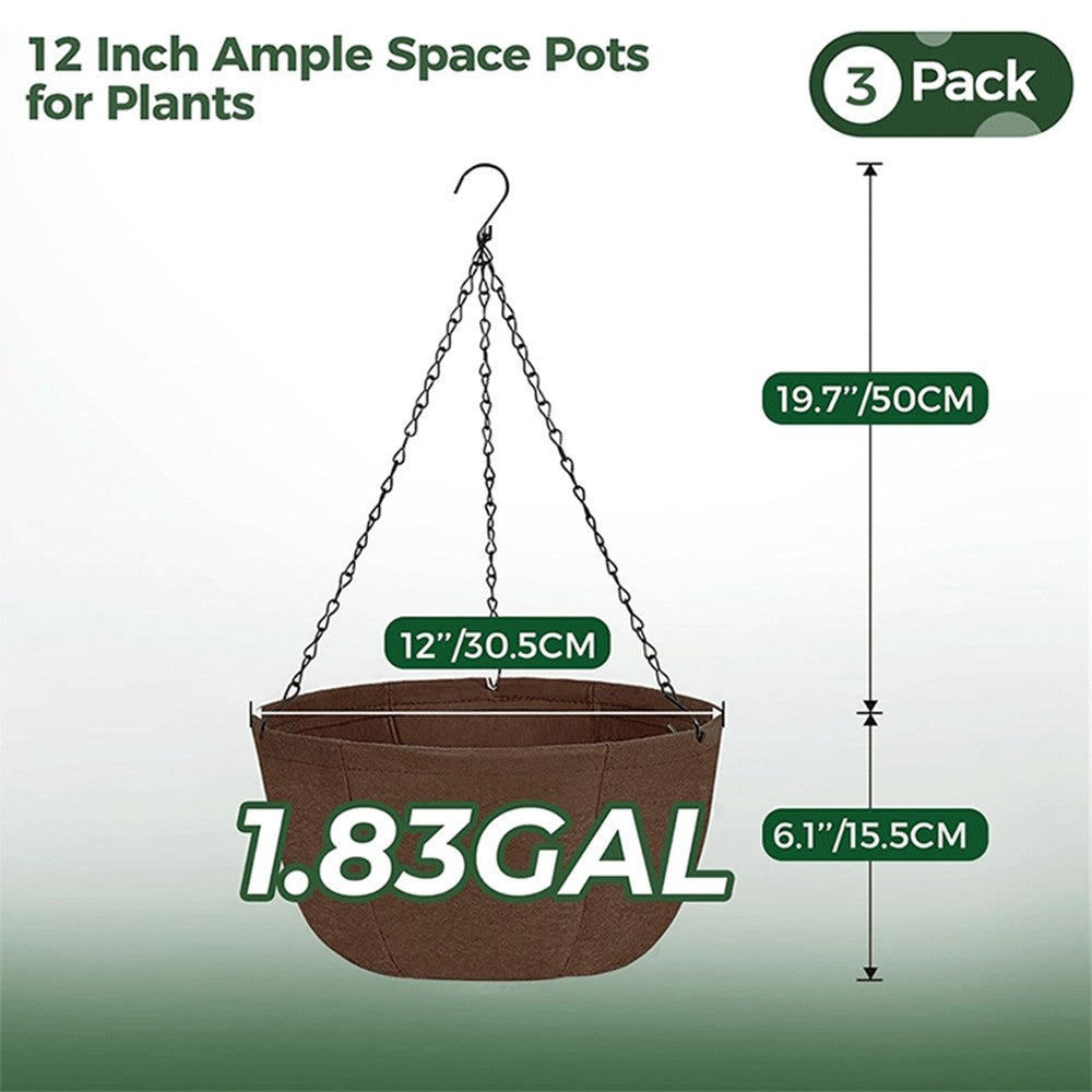 3Pcs 12 inch Outdoor Hanging Plant Pot Breathable Drainage Hanging Basket with Chain for Balcony Decoration