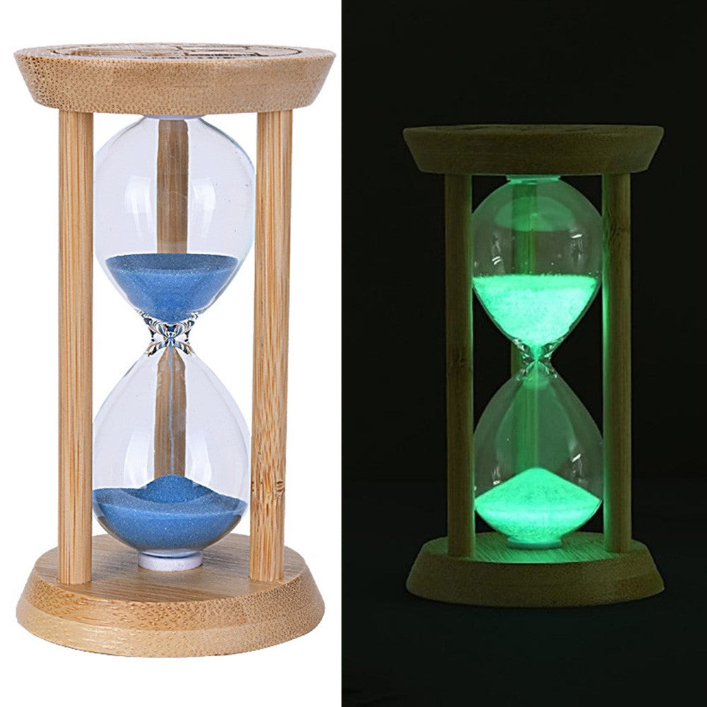 Time Hourglass 10 Minutes Sand Timer Luminous Design Engraved Wooden Base Desktop Decoration