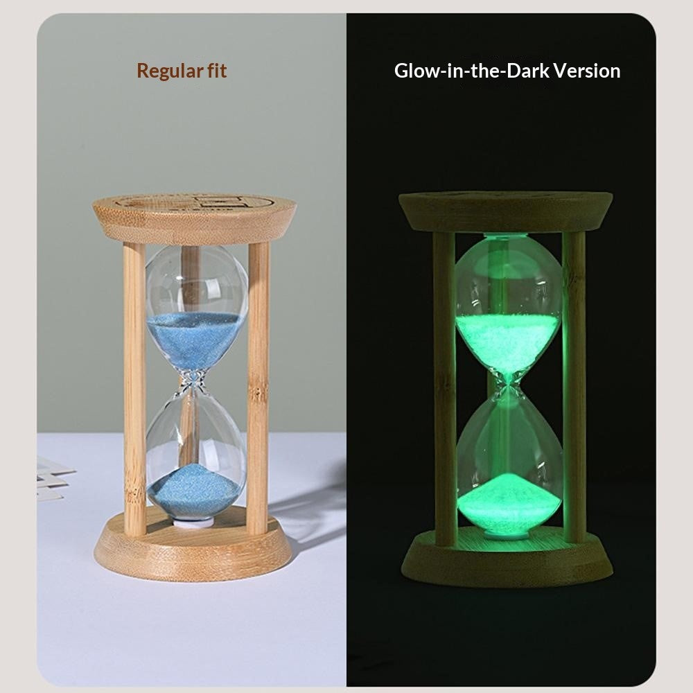 Time Hourglass 10 Minutes Sand Timer Luminous Design Engraved Wooden Base Desktop Decoration