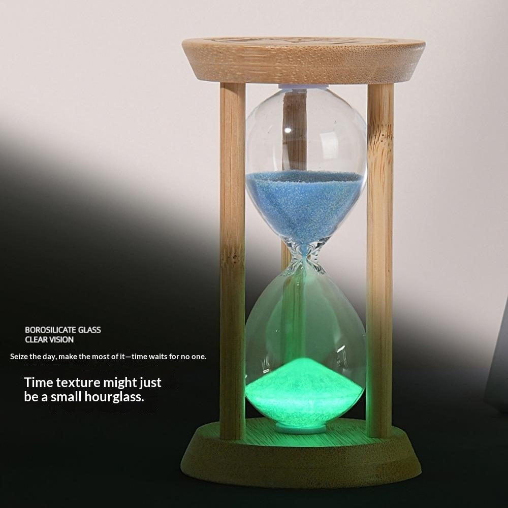 Time Hourglass 10 Minutes Sand Timer Luminous Design Engraved Wooden Base Desktop Decoration