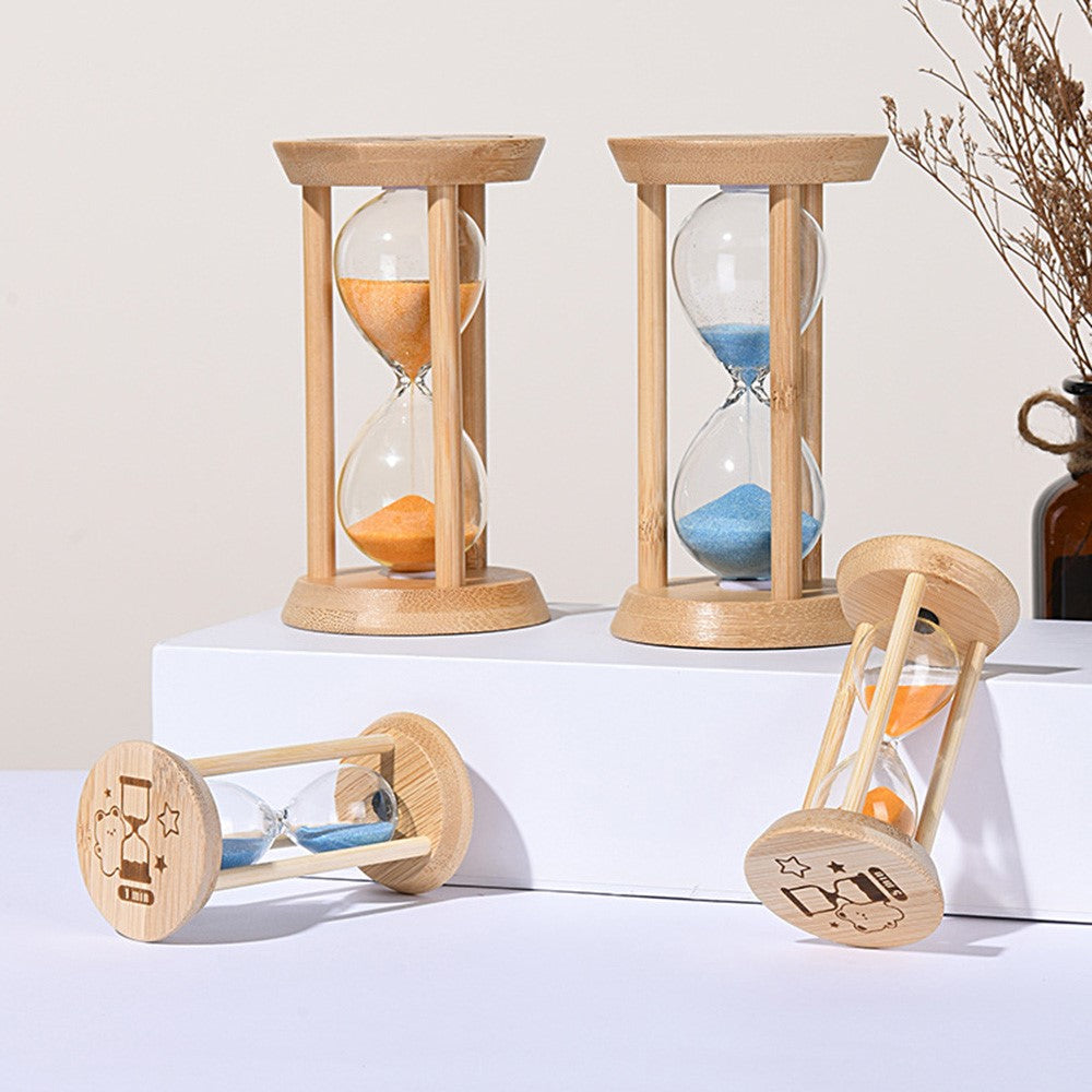 Time Hourglass 10 Minutes Sand Timer Luminous Design Engraved Wooden Base Desktop Decoration