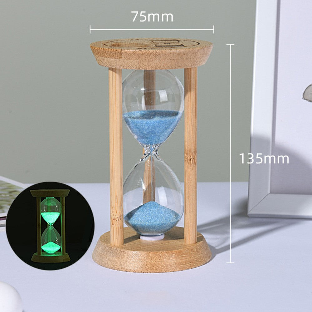 Time Hourglass 10 Minutes Sand Timer Luminous Design Engraved Wooden Base Desktop Decoration