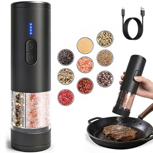 Elektrische 2in1 Salz- & Pfeffermühle – USB-wiederaufladbar, Mahlgrad verstellbar