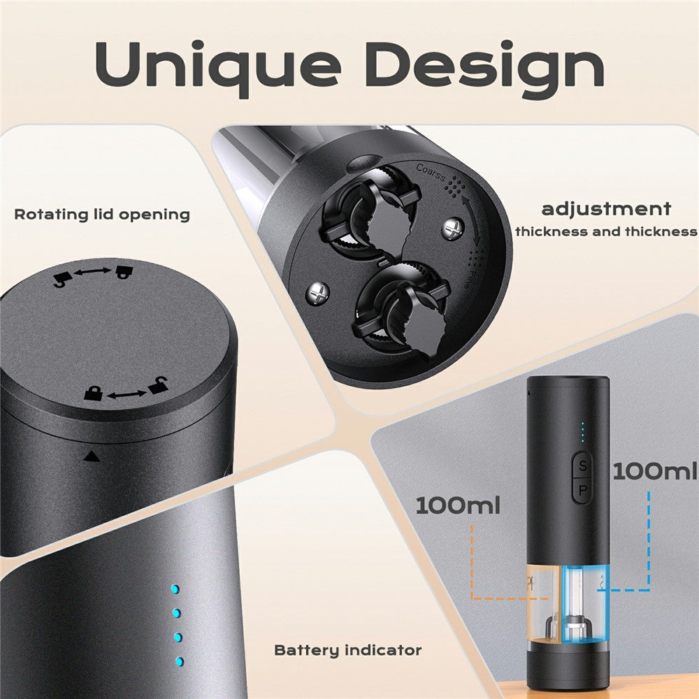 Elektrische 2in1 Salz- & Pfeffermühle – USB-wiederaufladbar, Mahlgrad verstellbar
