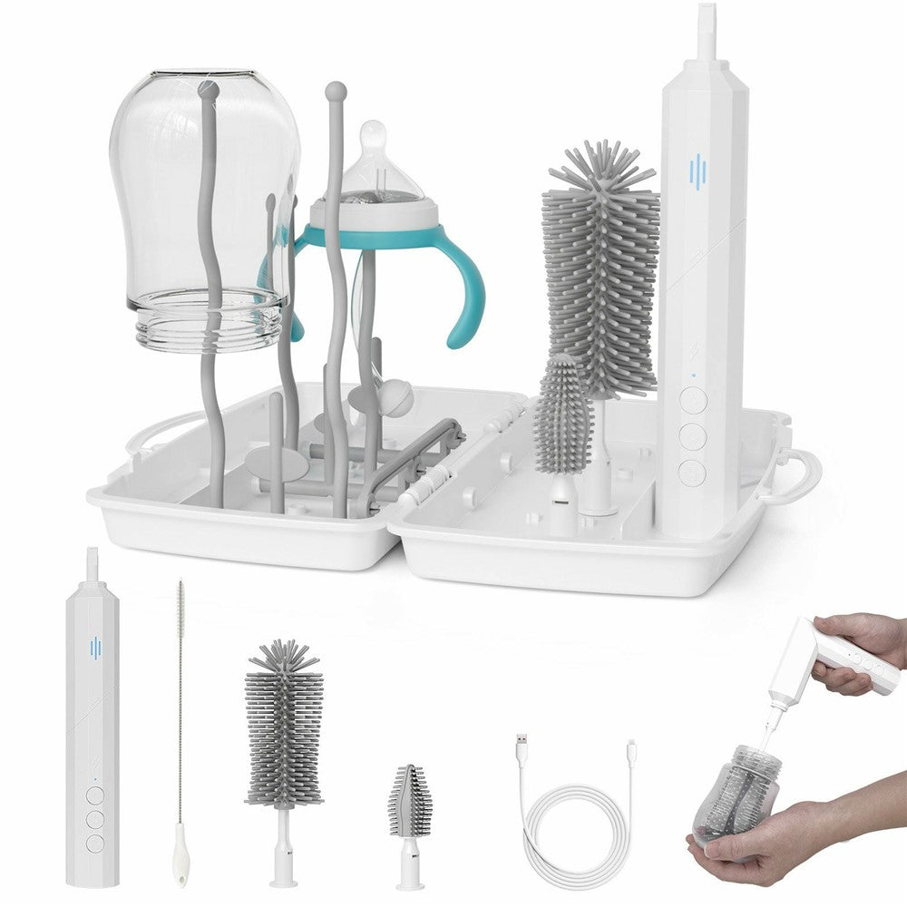 Electric Baby Feeding Bottle Brush Cleaning Kit Multi Function Baby Bottle Cleaner with Drying Rack