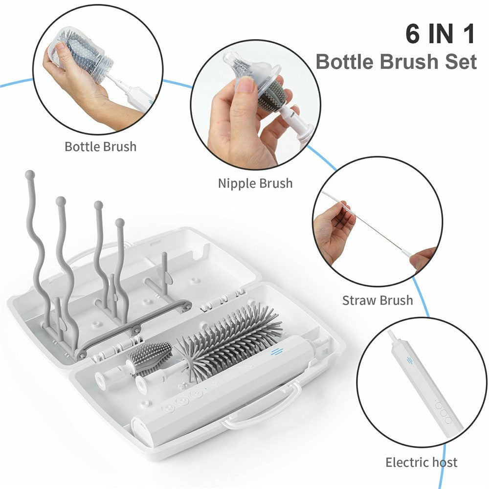Electric Baby Feeding Bottle Brush Cleaning Kit Multi Function Baby Bottle Cleaner with Drying Rack
