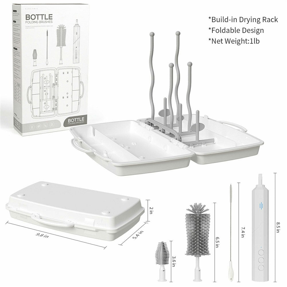 Electric Baby Feeding Bottle Brush Cleaning Kit Multi Function Baby Bottle Cleaner with Drying Rack