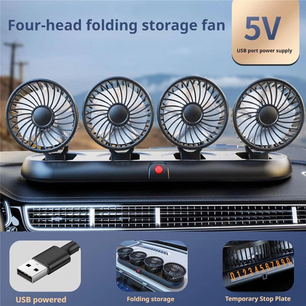 4-Kopf Kühlventilator für Autos – 360° Rotation & schnelles Kühlen