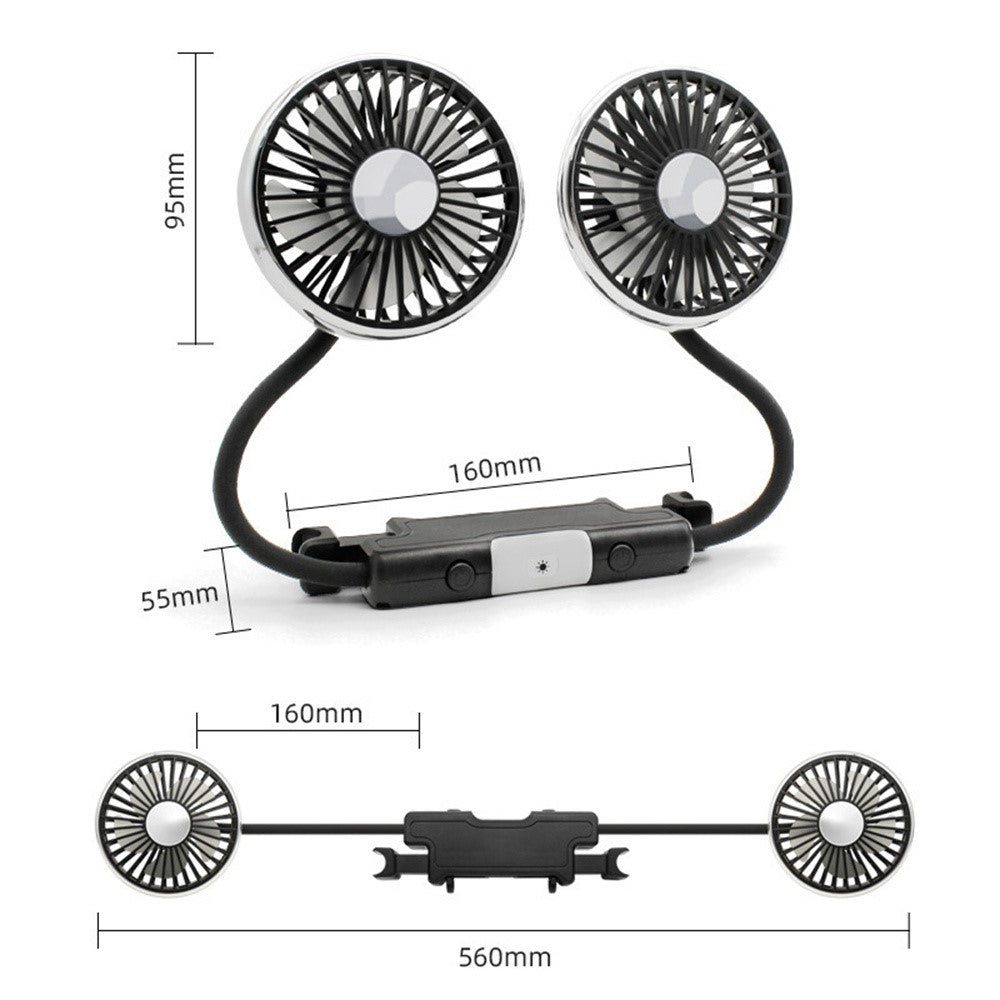 Auto-Doppellüfter 360° drehbar, 12V/24V, 3 Geschwindigkeiten, USB, Kühlung