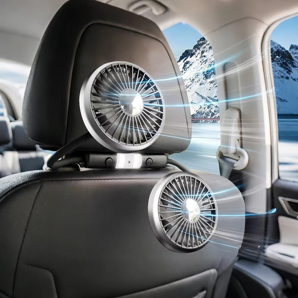 Auto-Doppellüfter 360° drehbar, 12V/24V, 3 Geschwindigkeiten, USB, Kühlung