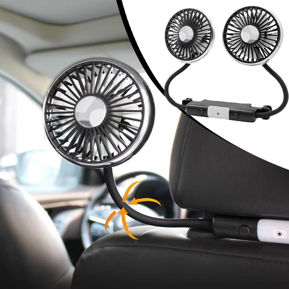Auto-Doppellüfter 360° drehbar, 12V/24V, 3 Geschwindigkeiten, USB, Kühlung