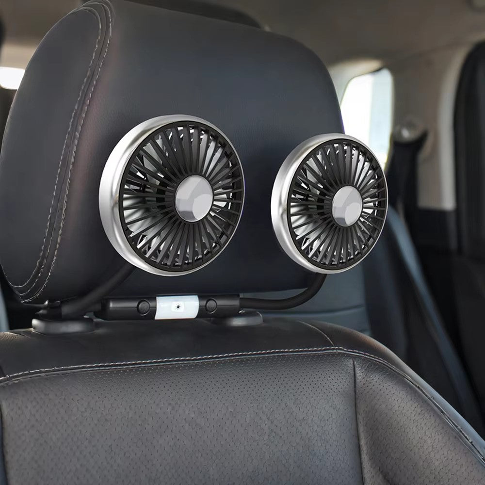 Auto-Doppellüfter 360° drehbar, 12V/24V, 3 Geschwindigkeiten, USB, Kühlung