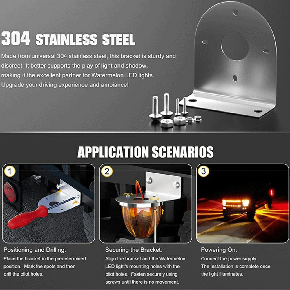 2Pcs 304 Stainless Steel L-Bracket LED Light Rack Holder Watermelon Shape LED Lamp Holder for Truck Chassis Undercarriage