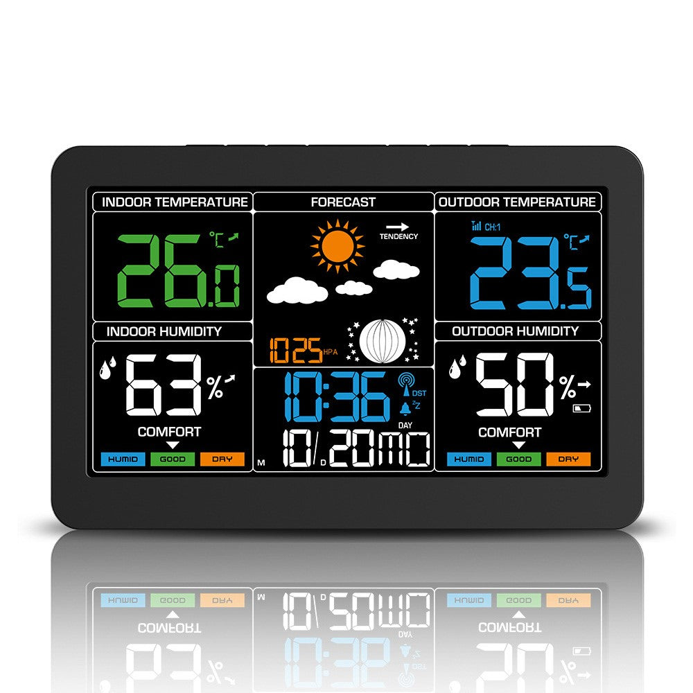 Large Color Screen Weather Clock RF Wireless Digital Alarm Clock with Temperature Humidity Meter 4-Level Weather Forecast
