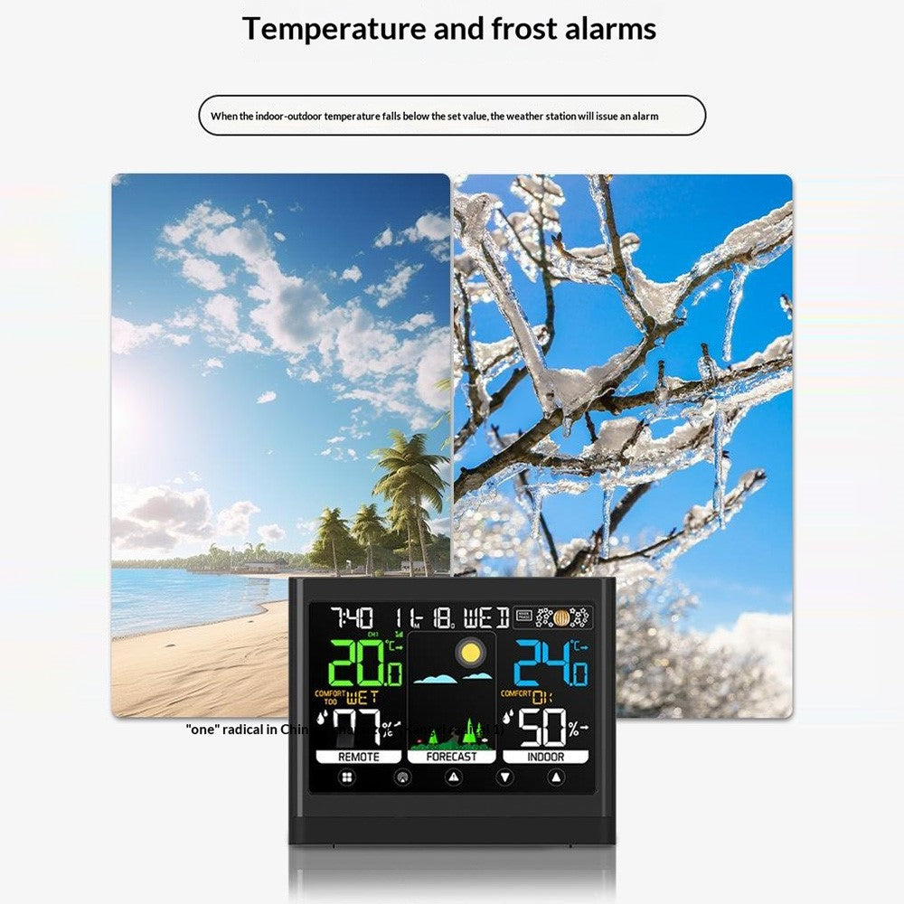 Color Touch Screen Weather Clock RF Wireless Thermometer Hygrometer Weather Forecast Alarm Clock