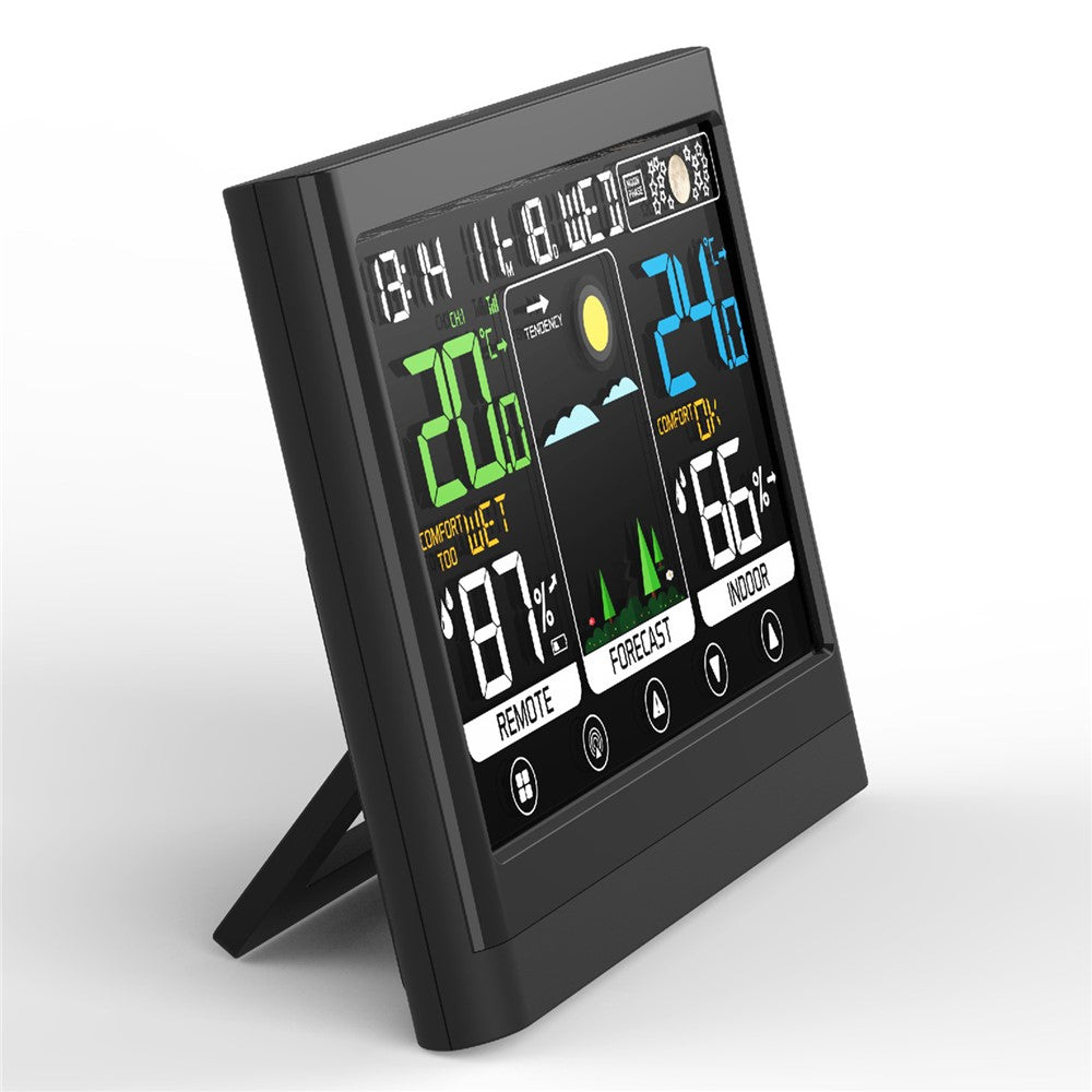 Color Touch Screen Weather Clock RF Wireless Thermometer Hygrometer Weather Forecast Alarm Clock