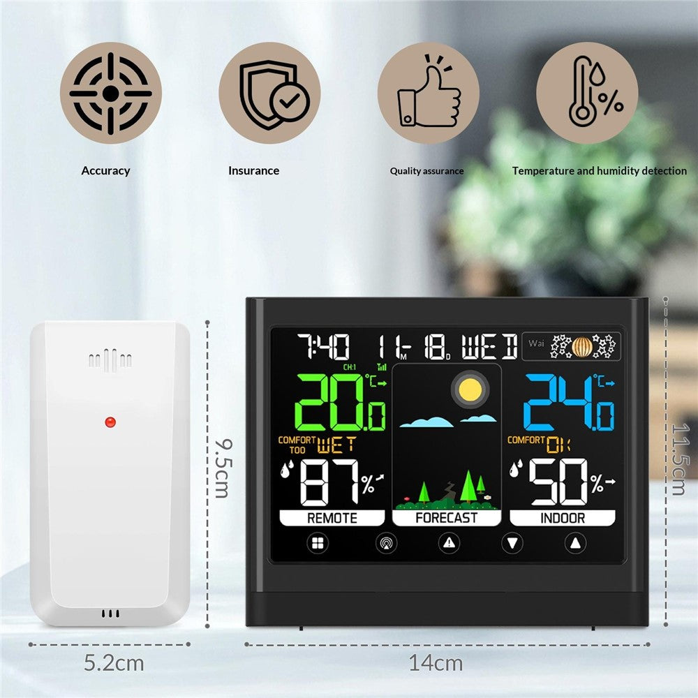 Color Touch Screen Weather Clock RF Wireless Thermometer Hygrometer Weather Forecast Alarm Clock