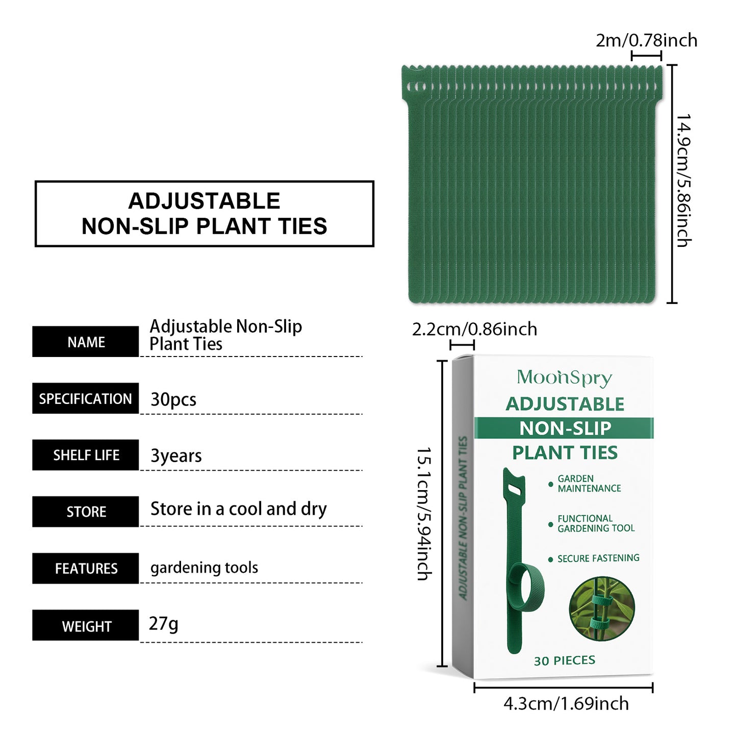 MOONSPRY 30Pcs Plant Ties Magic Tape Adjustable Garden Straps for Indoor Outdoor Plant Support