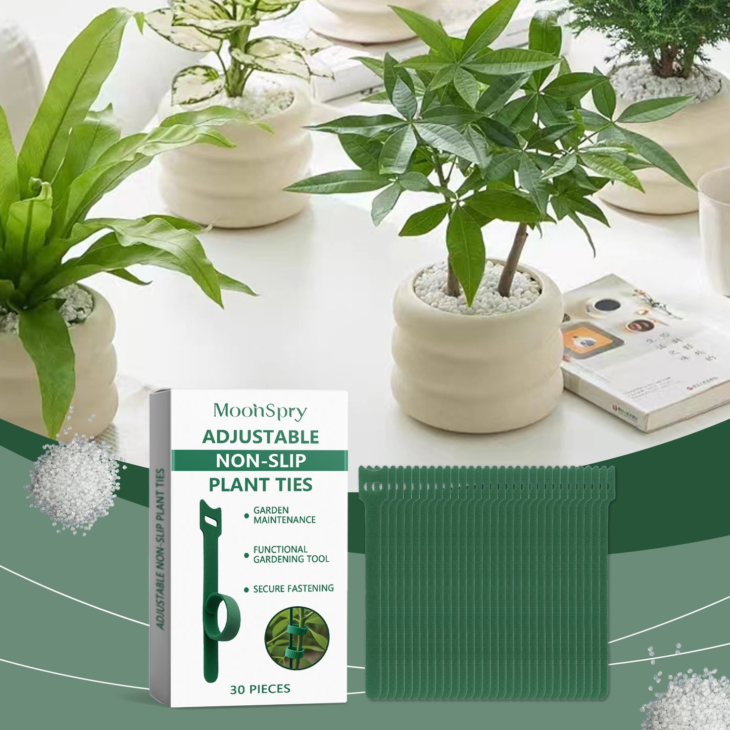 MOONSPRY 30Pcs Plant Ties Magic Tape Adjustable Garden Straps for Indoor Outdoor Plant Support