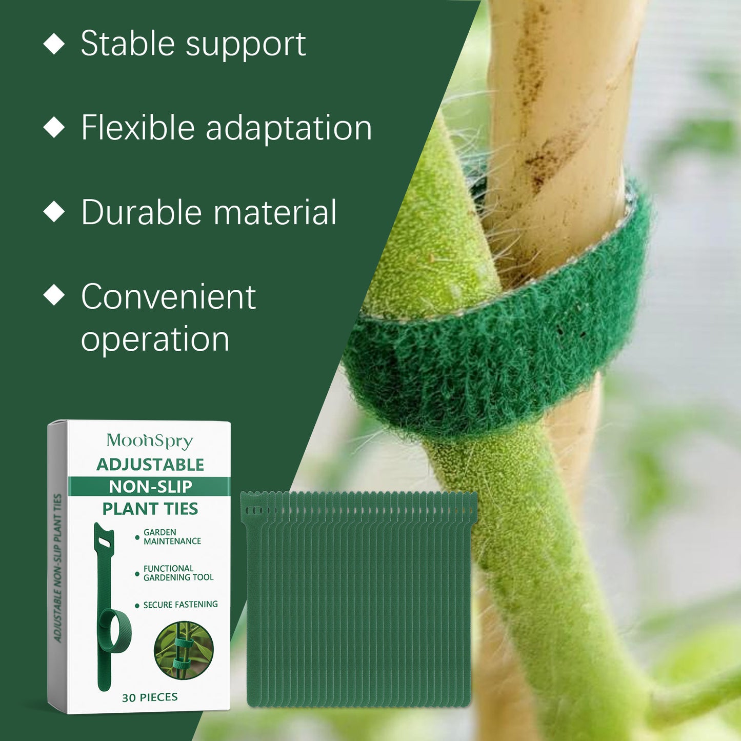 MOONSPRY 30Pcs Plant Ties Magic Tape Adjustable Garden Straps for Indoor Outdoor Plant Support