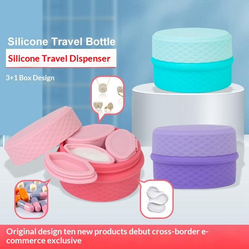 3+1 Silicone Beauty Dispenser Travel Cosmetic Container with 3Pcs Removable Inner Dispensers for Skincare Cream Pills