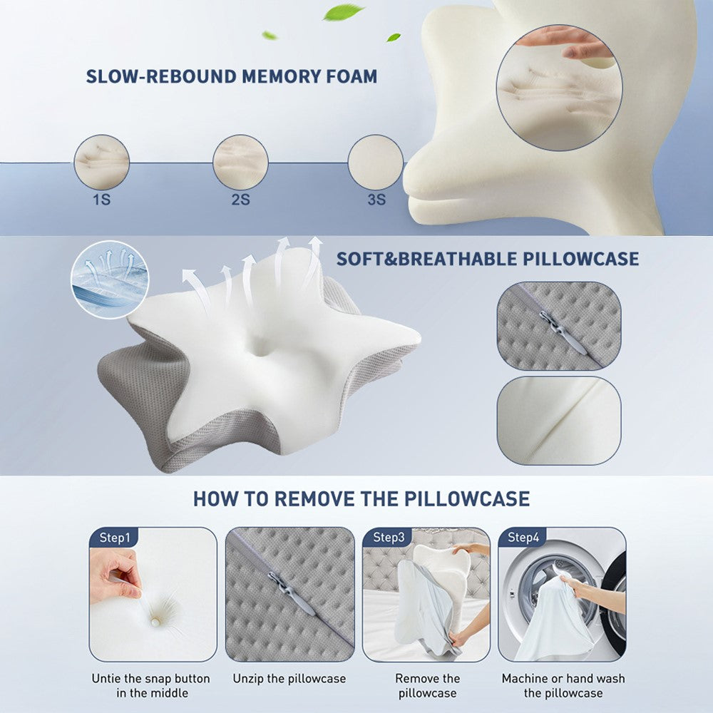 Small Size 60x40x13cm Butterfly Shape Memory Foam Pillow with Removable Cover Ergonomic Cervical Support Neck Pillow