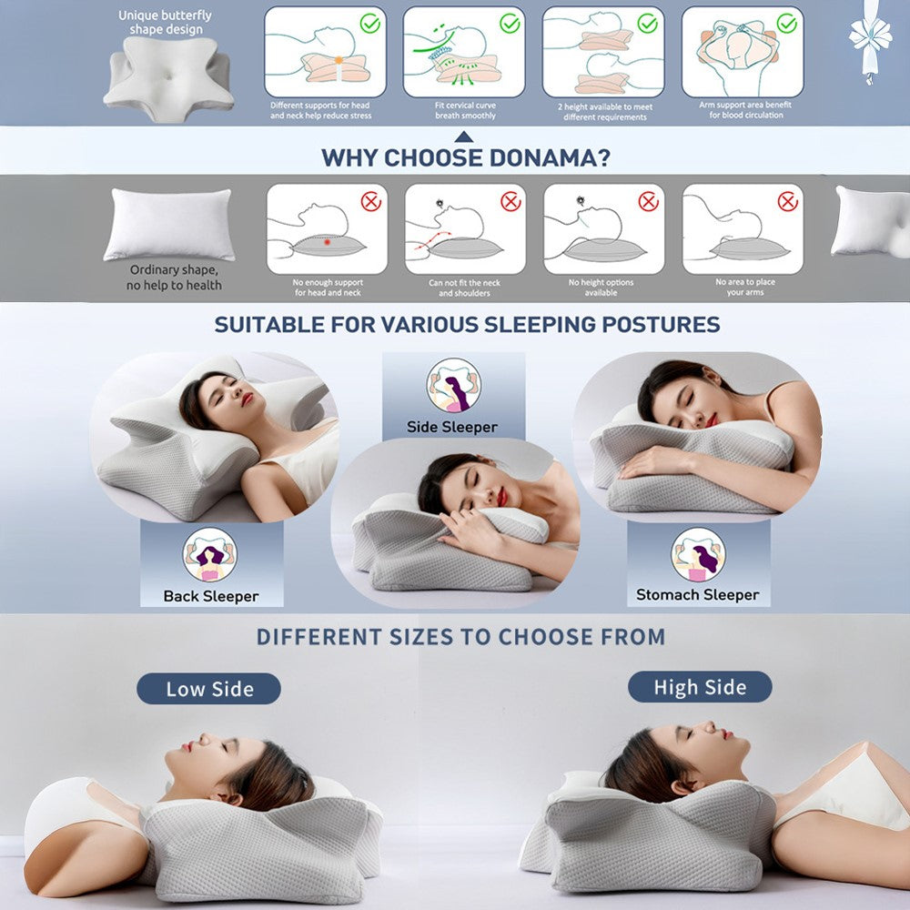 Large Size 65x45x15cm Butterfly Shape Memory Foam Pillow with Removable Cover Ergonomic Cervical Support Neck Pillo