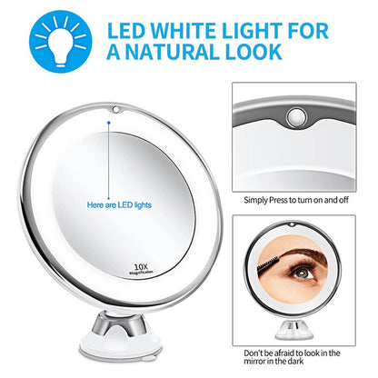 10X Magnification LED Mirror 8-inch Makeup Mirror with Suction Cup Design for Bathroom Dressing Table