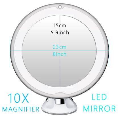 10X Magnification LED Mirror 8-inch Makeup Mirror with Suction Cup Design for Bathroom Dressing Table