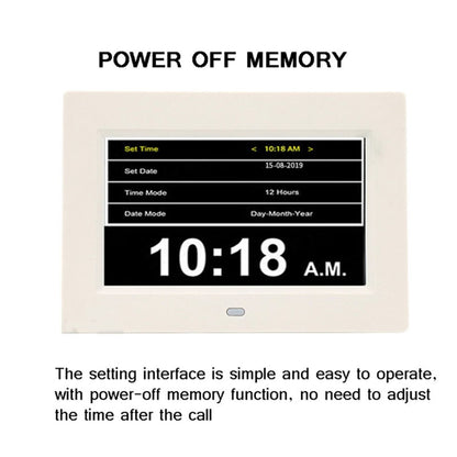 Alarm Clock Digital Calendar Day Clock 7-inch Large Display Programmable Medication Reminder, EU Plug
