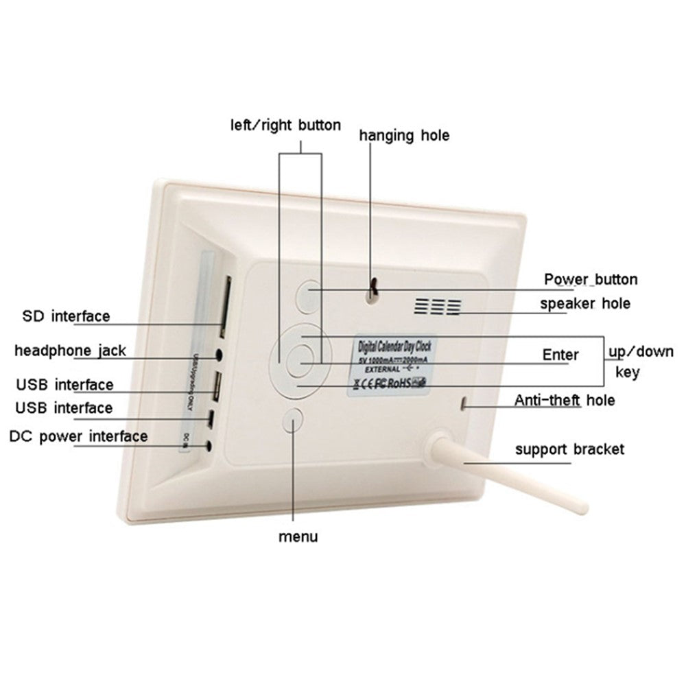 Alarm Clock Digital Calendar Day Clock 7-inch Large Display Programmable Medication Reminder, EU Plug