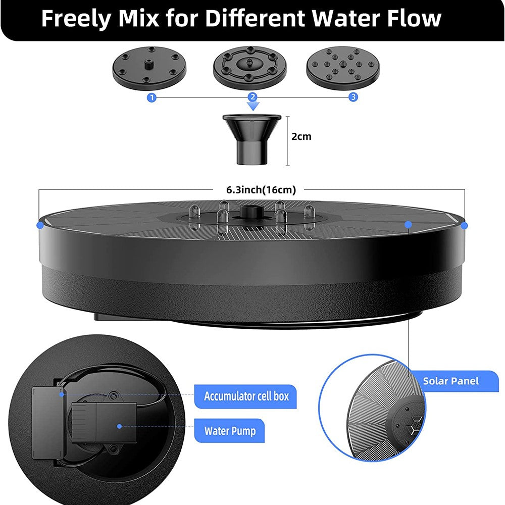 SP13D LED Solar Floating Fountain 3W Water Pump with 900mAh Battery / 8 Nozzles for Outdoor Garden Water Feature