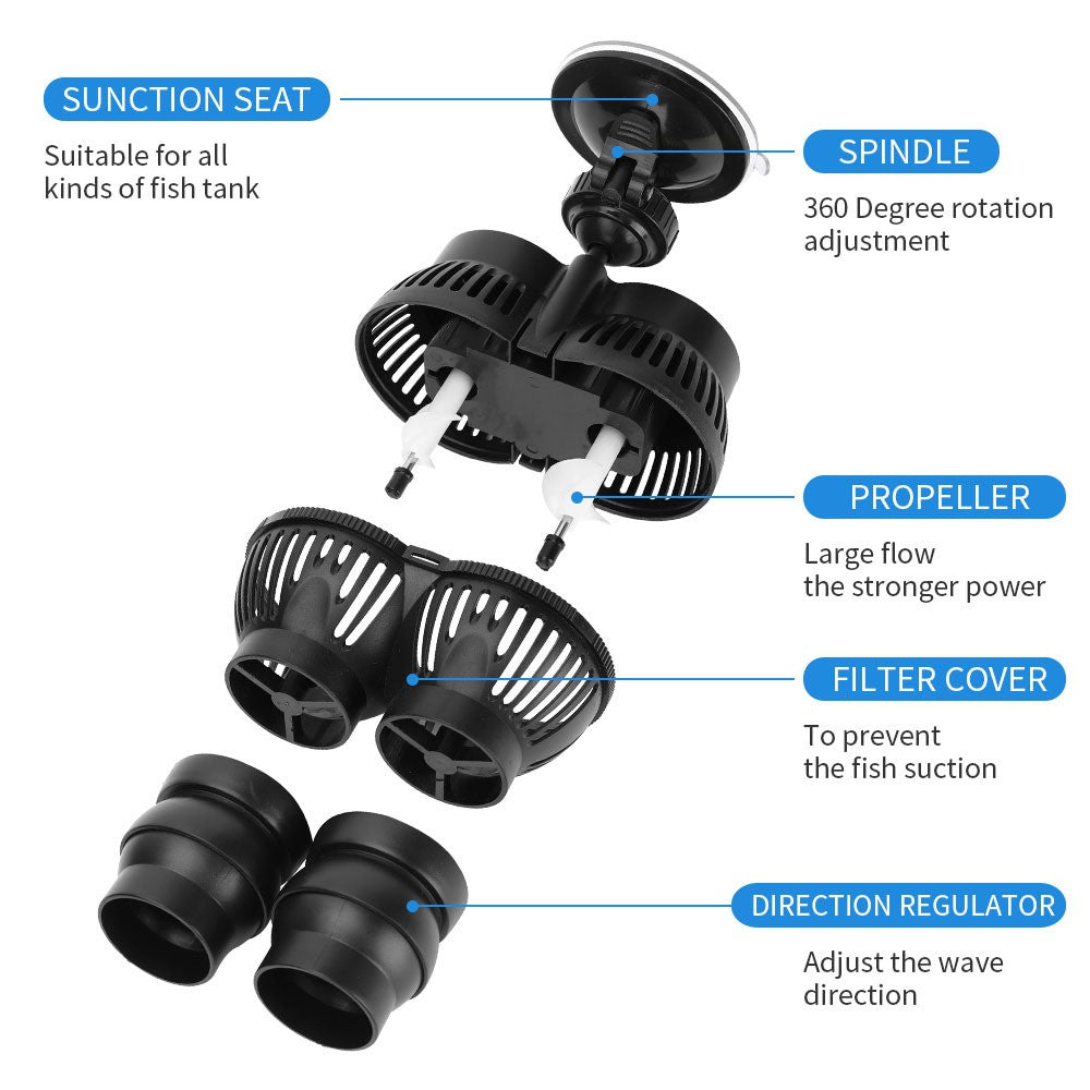 RS-308A 24W 12000L / H Double-head Flow Maker Pump for Fish Tank Wave Making Pump, EU Plug
